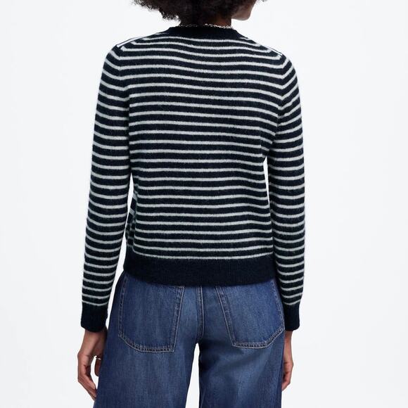 NWT Madewell Mixed-Yarn Cotton Alpaca Striped Sweater In Navy Cream Size XXL - Picture 3 of 11